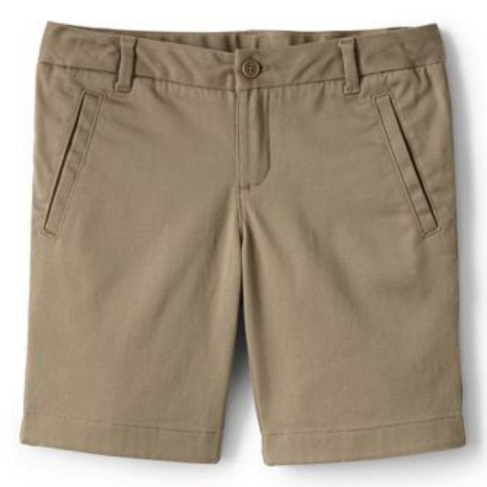 NWT LANDS' END GIRL'S STRETCH CHINO BERMUDA SHORTS KHAKI‎ 12